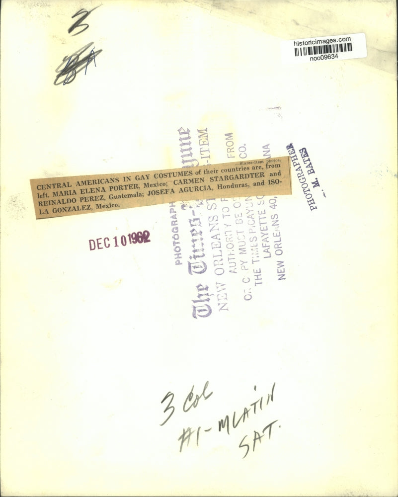 1962 Press Photo Native Costumes of Five Central American Countries - noo09634