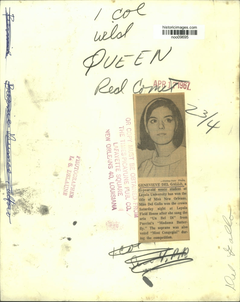 1967 Press Photo Genevieve Del Gallo won title of Miss New Orleans - noo09695