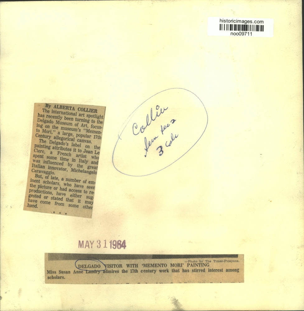 1964 Press Photo Susan Anne Landry admires Memento Mori painting - noo09711