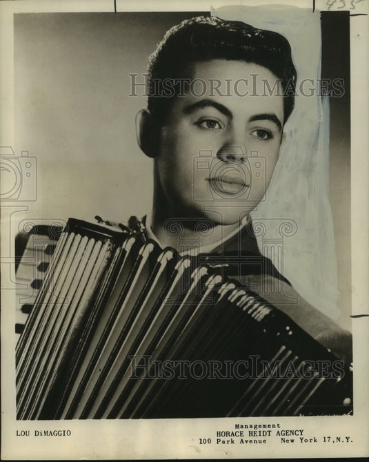1951 Press Photo Accordion player Lou DiMaggio to be at Municipal Auditorium