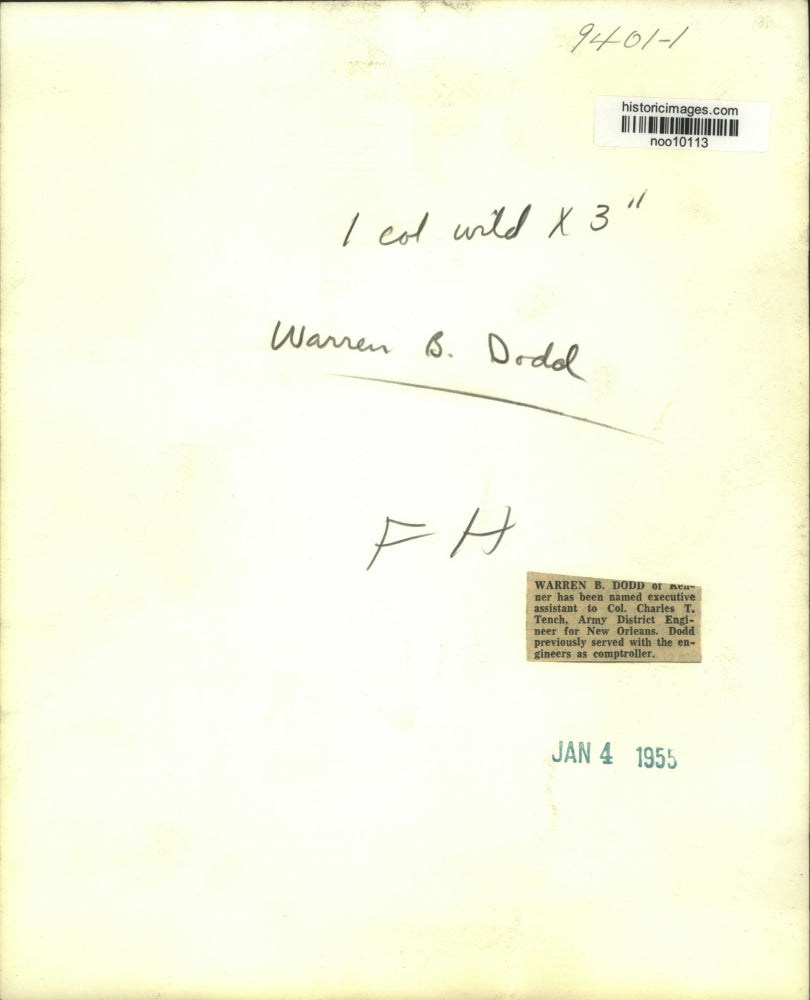 1955 Press Photo Warren B. Dodd, Executive Assistant, New Orleans Army District