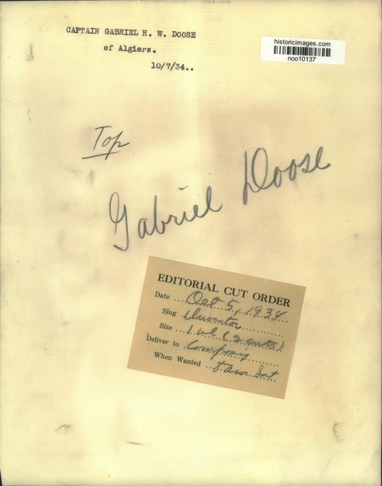 1934 Press Photo Captain Gabriel H.W. Doose of Algiers - noo10137