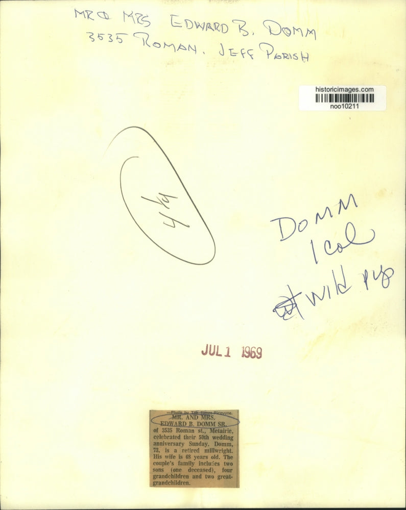 1969 Press Photo Mr. & Mrs. Edward B. Domm Sr. Celebrate 50th Anniversary