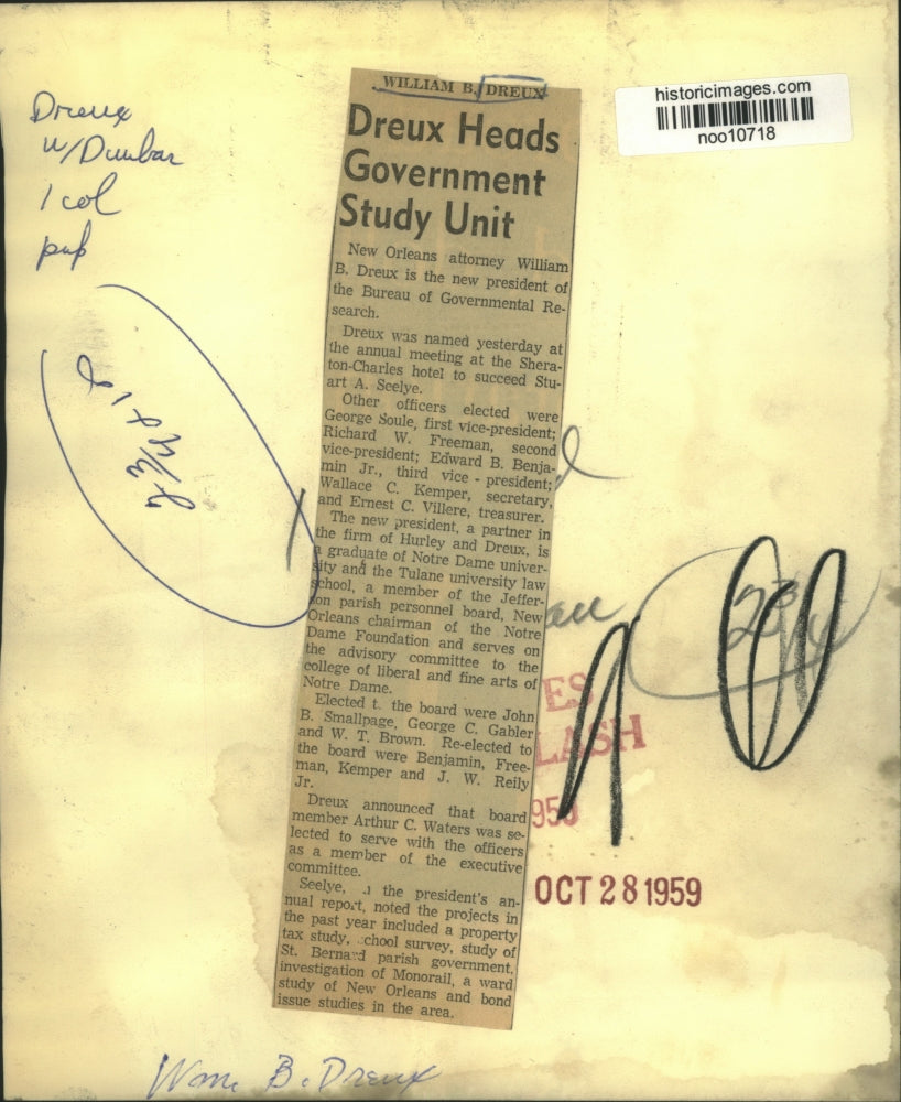 1959 Press Photo Bureau of Governmental Research president, William B. Dreux