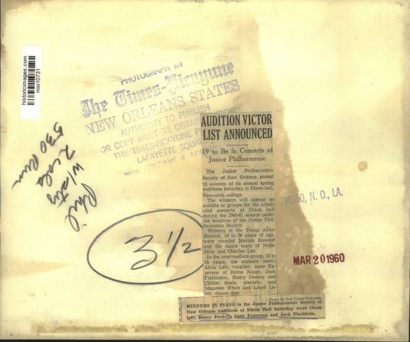 Load image into Gallery viewer, 1960 Press Photo Winners in piano in the Junior Philharmonic Society auditions
