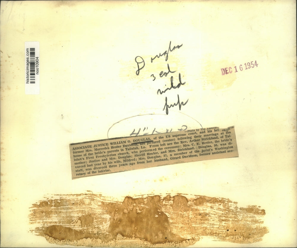 1954 Press Photo Supreme Court Justice Douglas with Bride, Minister, Family