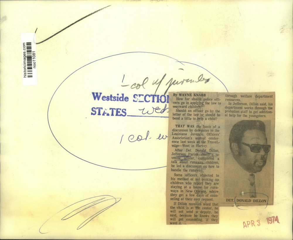 1974 Press Photo Detective Donald Dillon, Jefferson Parish sheriff's officer