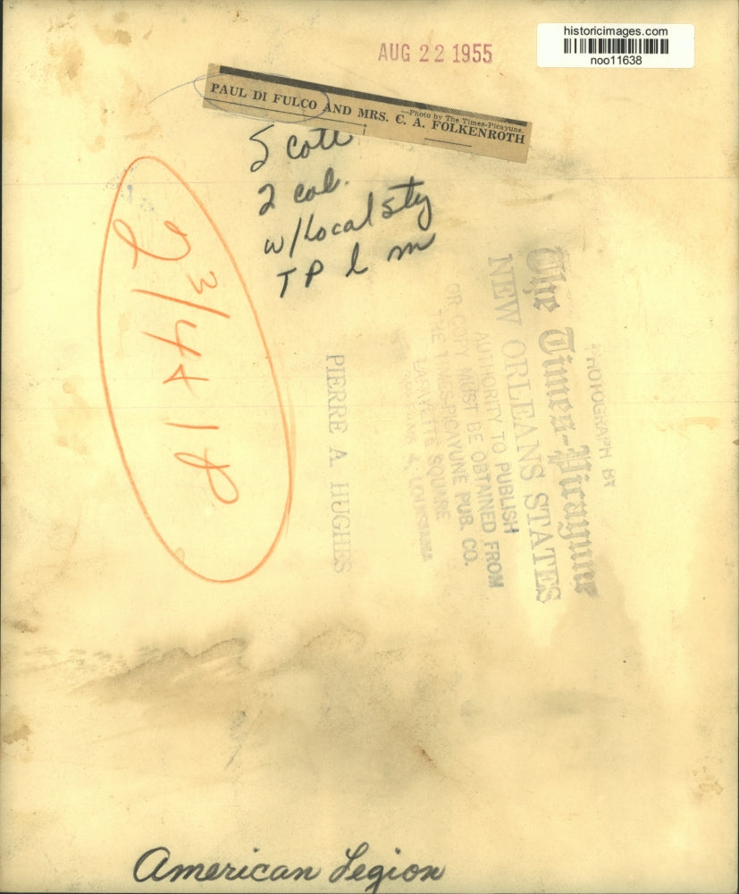 1955 Press Photo American Legion's Paul Di Fulco and Mrs. C.A. Folkenroth