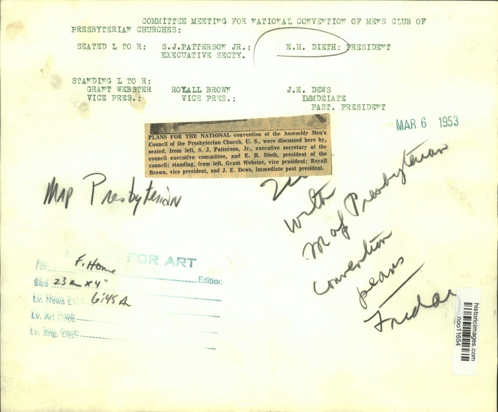 1953 Press Photo E.H.Dieth & fellow Men's Club of Presbyterian Churches members