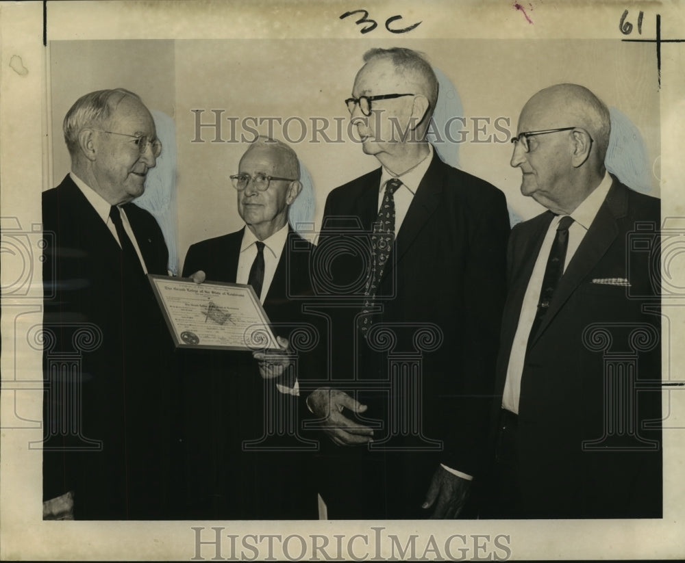 1964 Press Photo Herman Dieth, company honored for 50 year of service in Masonry