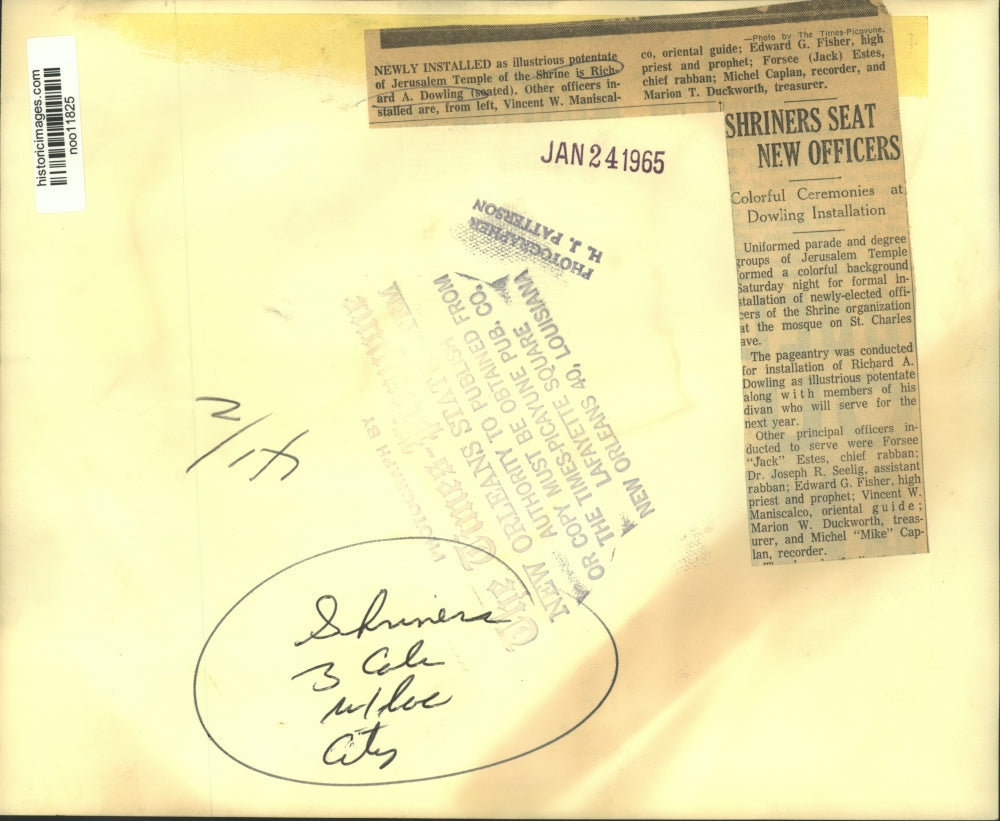 1965 Press Photo Officers of Jerusalem Temple of the Shrine - noo11825