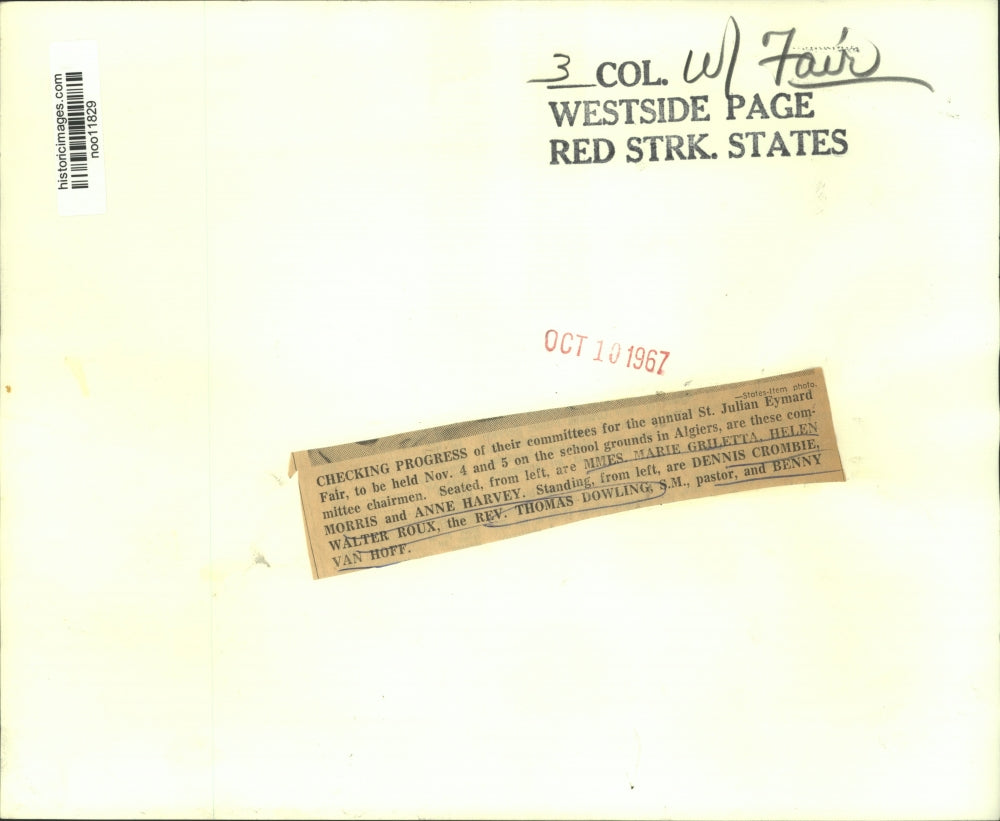 1967 Press Photo Committee Members of St. Julian Eymard Fair - noo11829