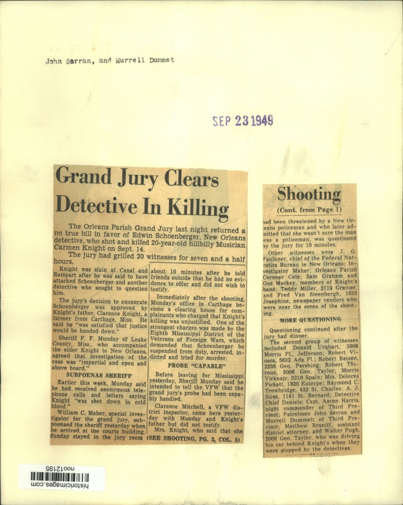 1949 Press Photo Patrolmen John Serran, Murrell Dummett witnesses in killing