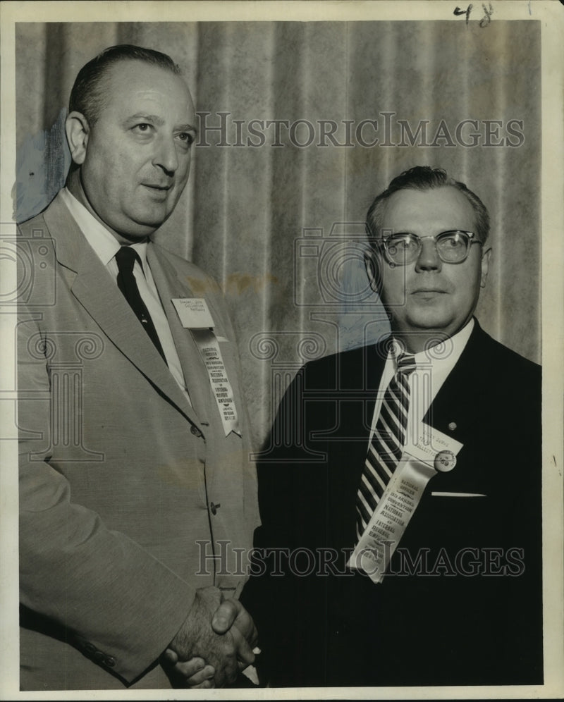 Load image into Gallery viewer, 1957 Press Photo Assoc.of Internal Revenue Employees' John Bowden, Owden T.Dumas
