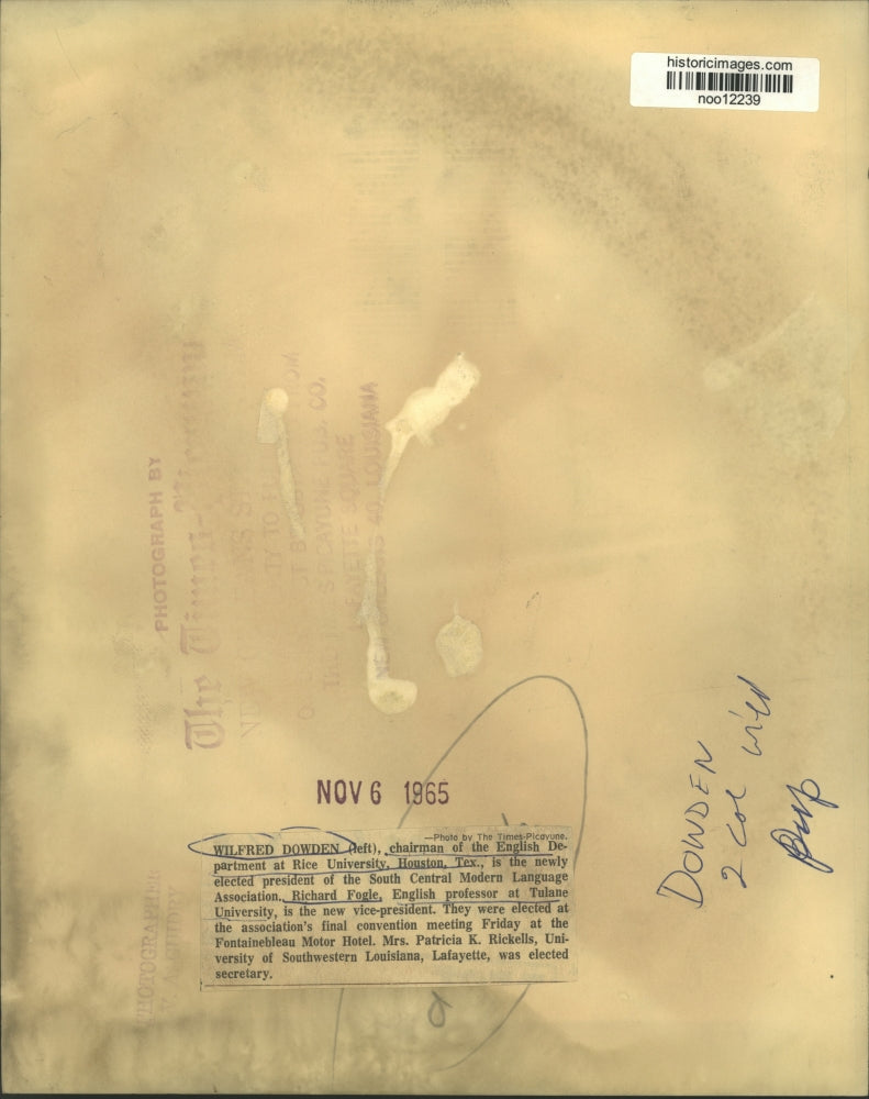 1965 Press Photo Wilfred Dowden, Rice Univ. and Richard Fogle, Tulane Univ.