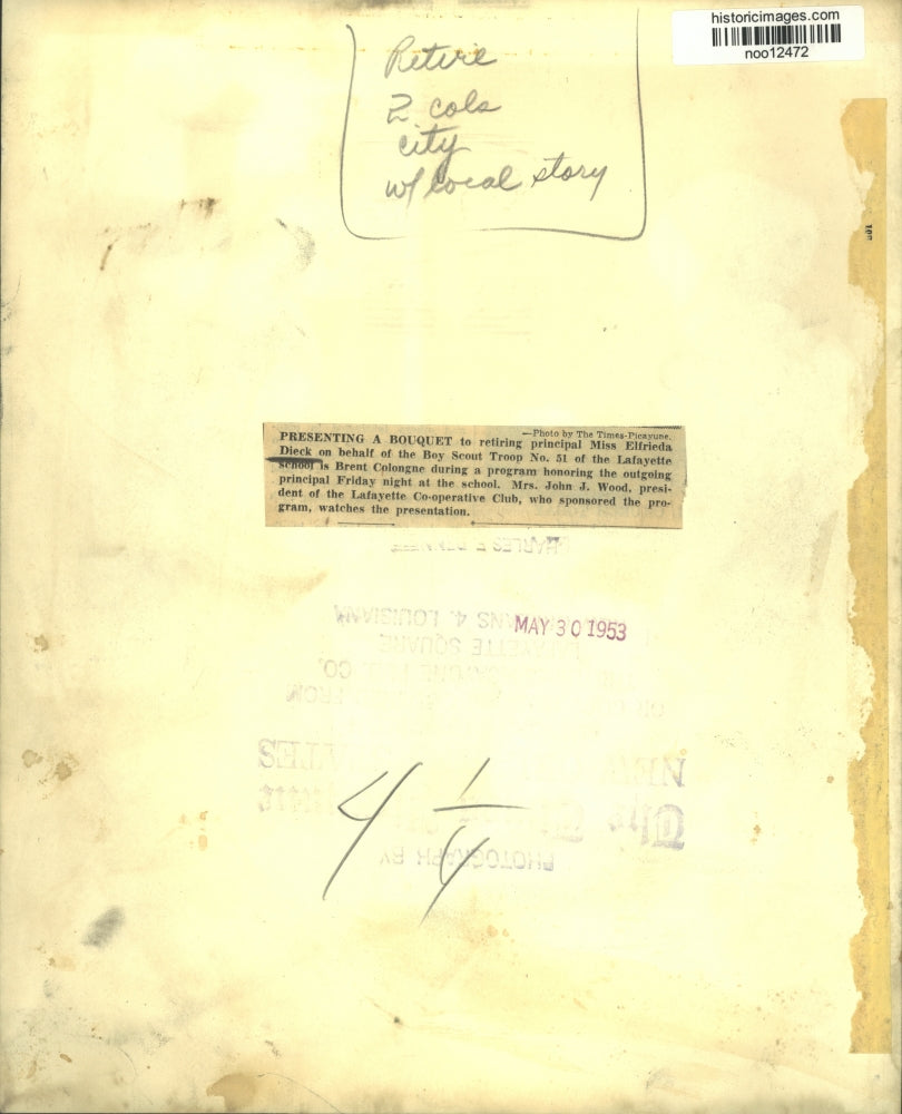 1953 Press Photo Retiring principal Elfrieda Dieck, Lafayette School - noo12472