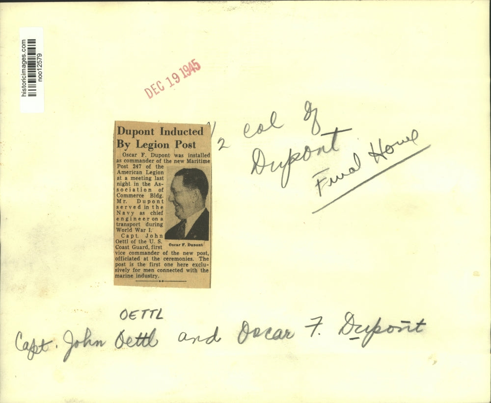 1945 Press Photo Oscar Dupont of American Legion with Captain John Oettl