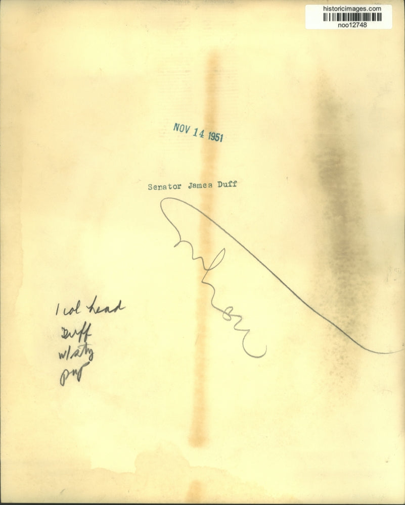 1951 Press Photo Senator James Duff - noo12748