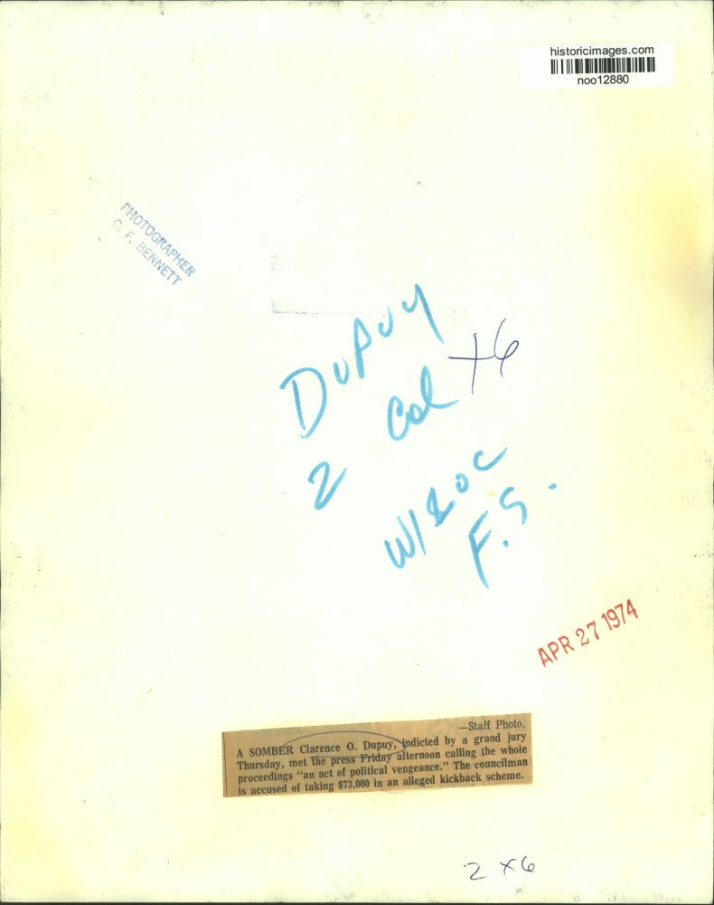 1974 Press Photo Clarence O. Dupuy At Press Conference After Indictment