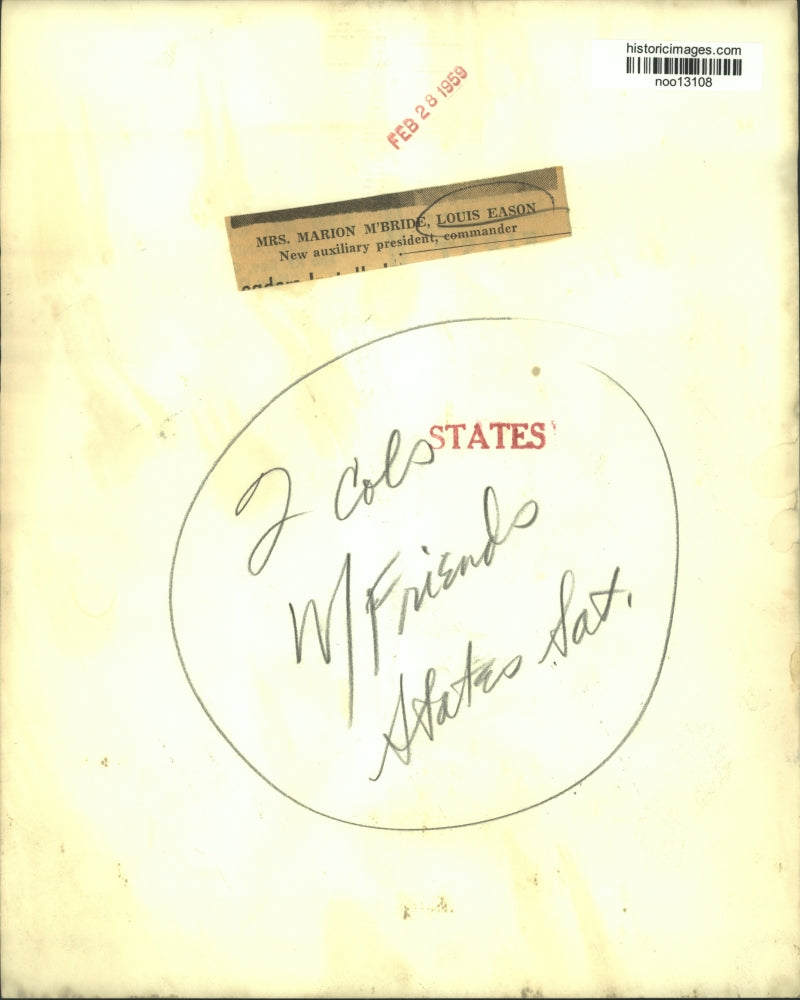 1959 Press Photo Mrs. Marion M'Bride, Louis Eason - noo13108