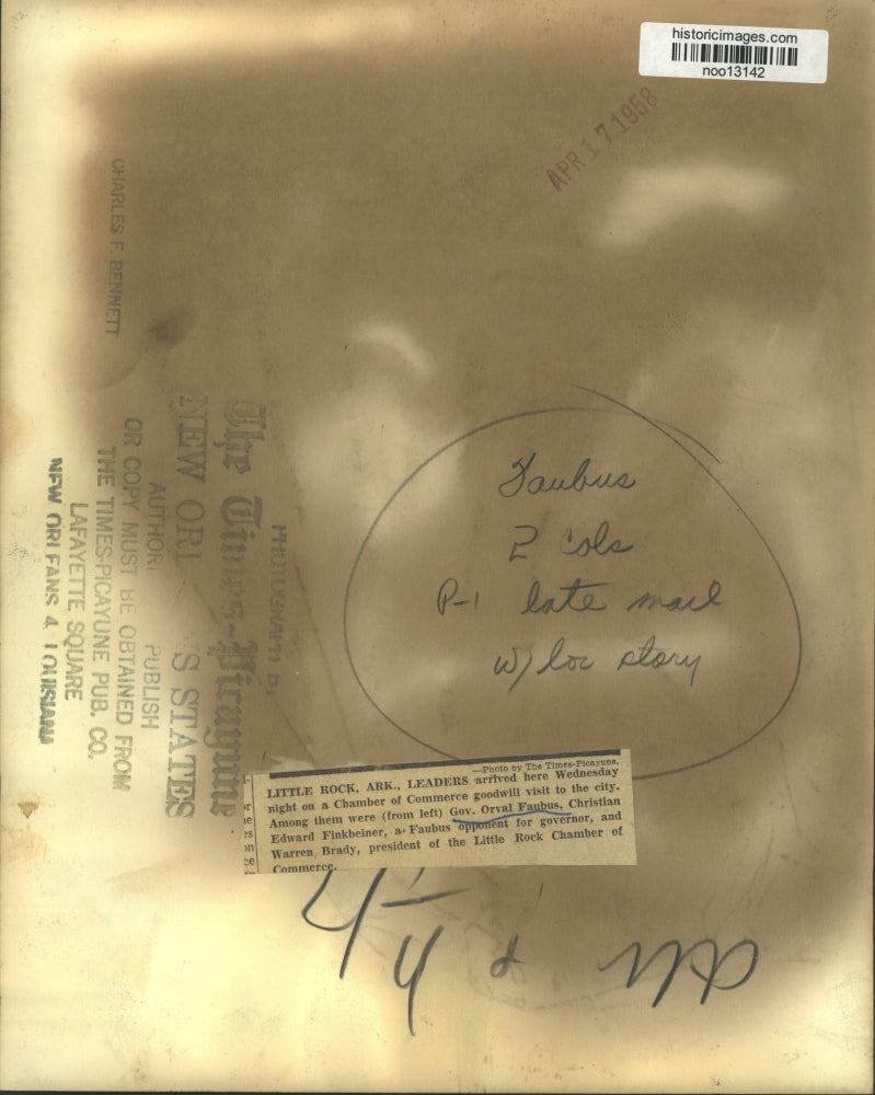 1958 Press Photo Political Leaders from Little Rock, Arkansas in New Orleans