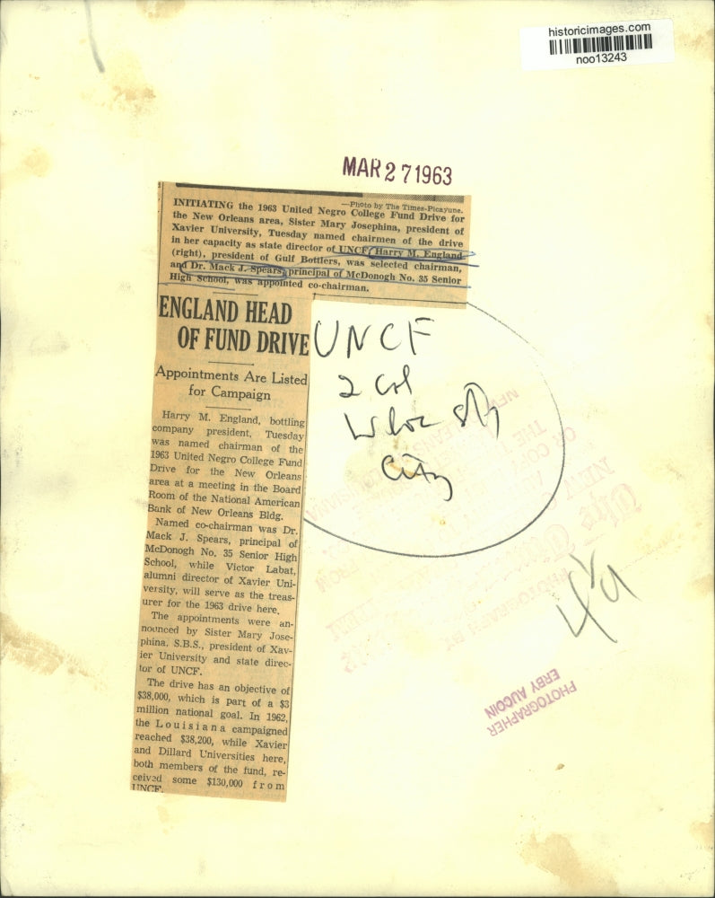 1963 Press Photo UNCF co-chairmen Dr. Mack Spears and Harry M. England