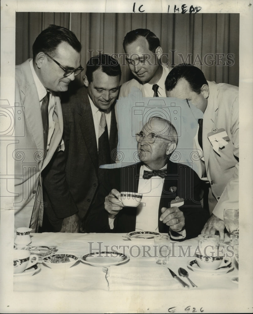 1955 Press Photo Lionel F. Favret surrounded by his four sons, Favret Company