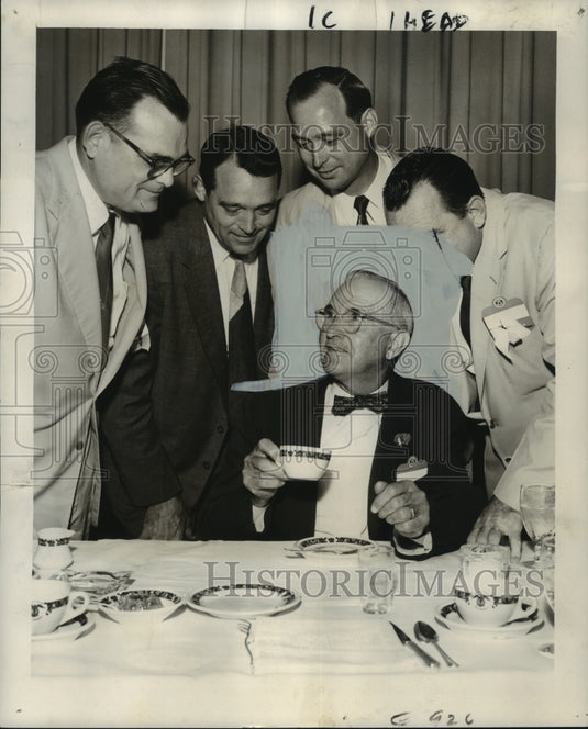 1955 Press Photo Lionel F. Favret surrounded by his four sons, Favret Company