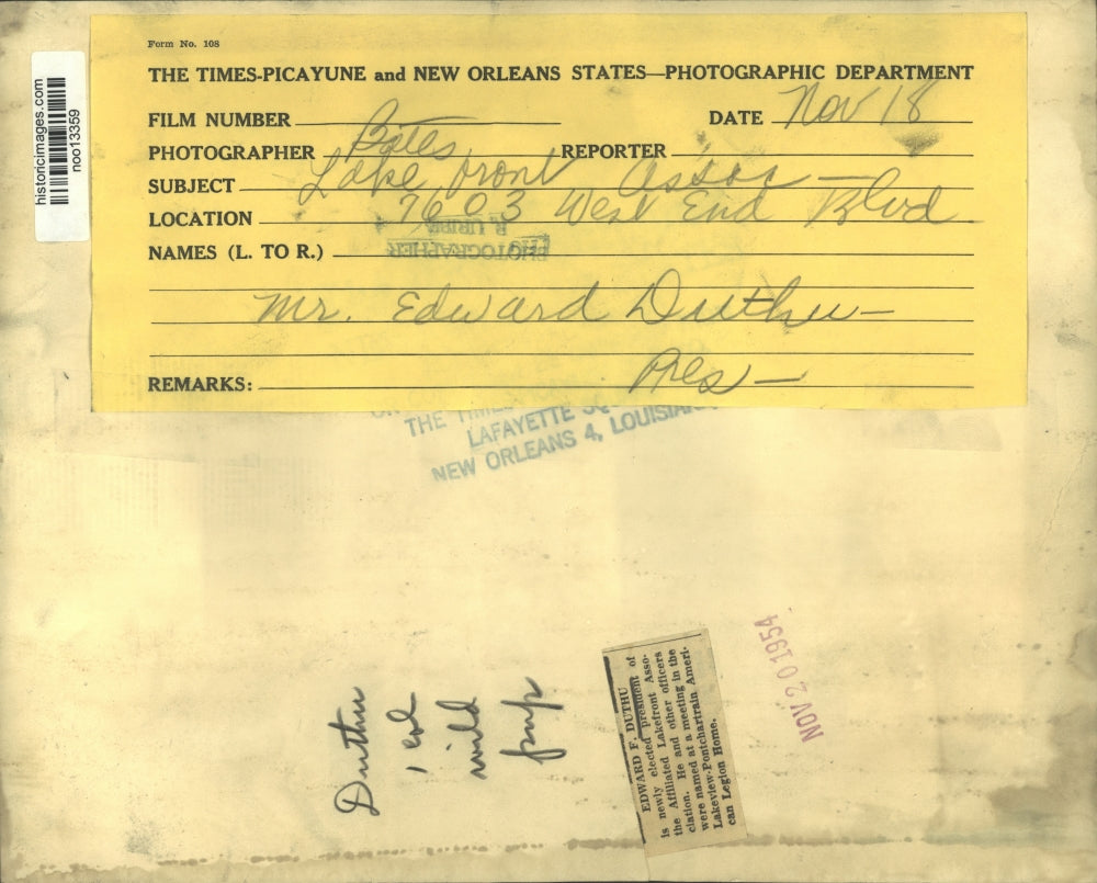 1954 Press Photo Edward F. Duthu, president of Affiliated Lakefront Association