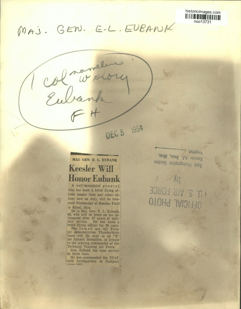 1954 Press Photo Major General E.L. Eubank - noo13731
