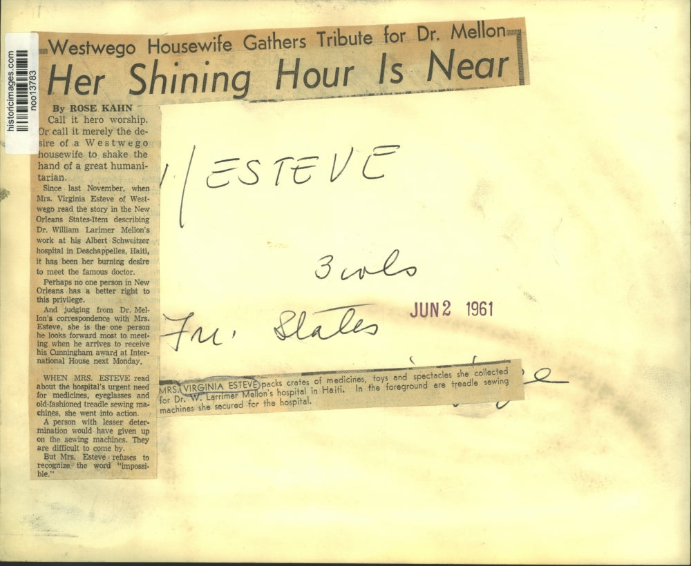 1961 Press Photo Mrs. Virginia Esteve packs items for Mellon Hospital in Haiti