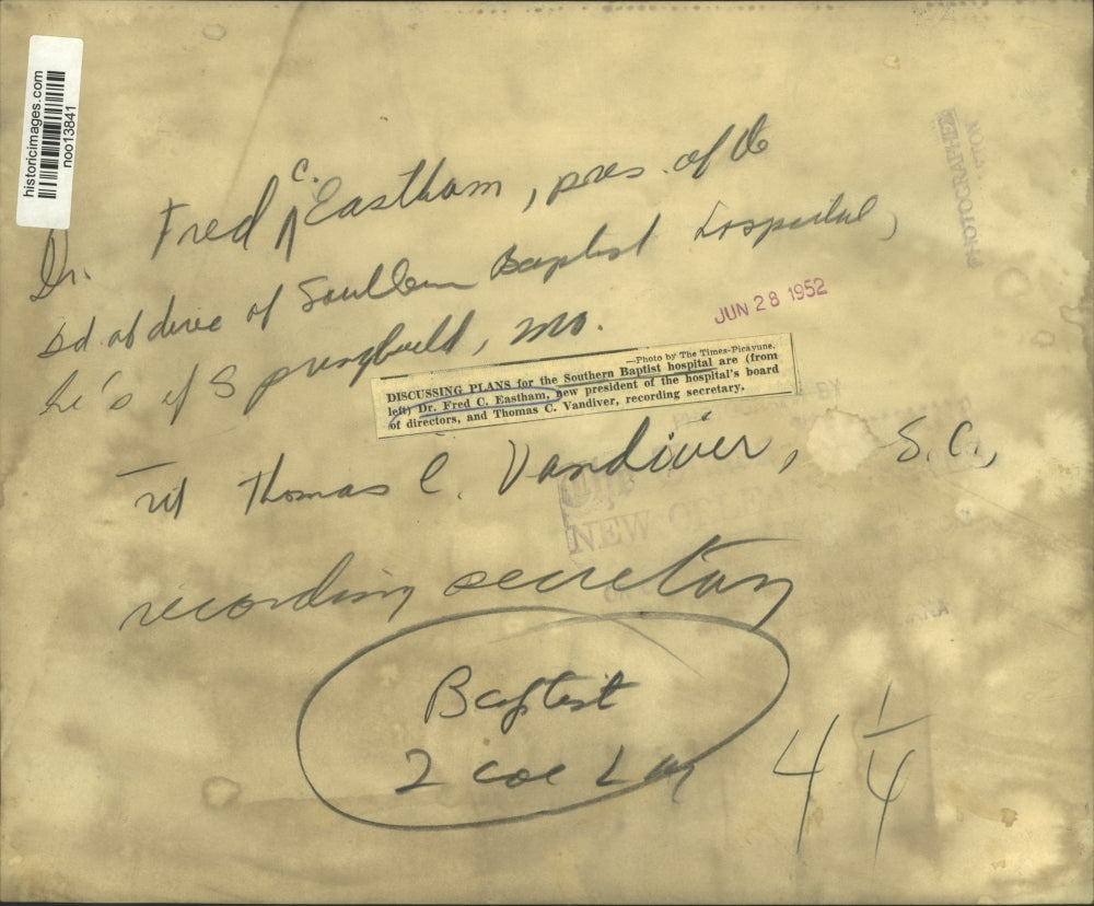 1952 Press Photo Board Members Discuss Southern Baptist Hospital Plans