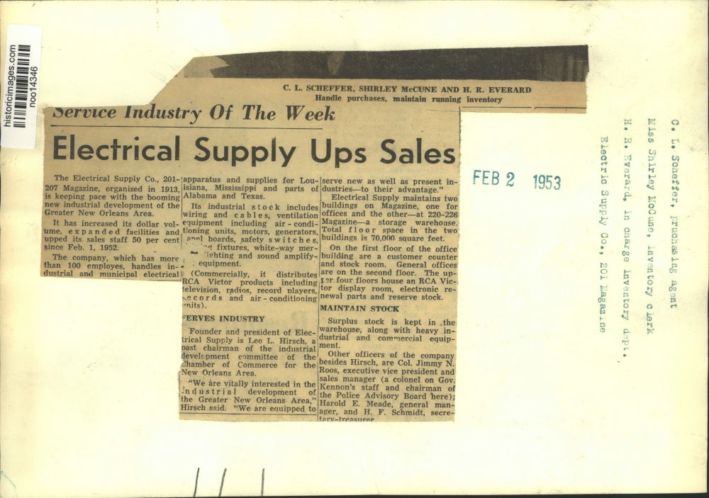 1953 Press Photo Staff of Electrical Supply Co. handle increased in company sale