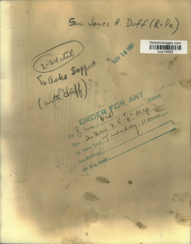 1951 Press Photo Pennsylvania Senator James H. Duff On the Phone - noo14500