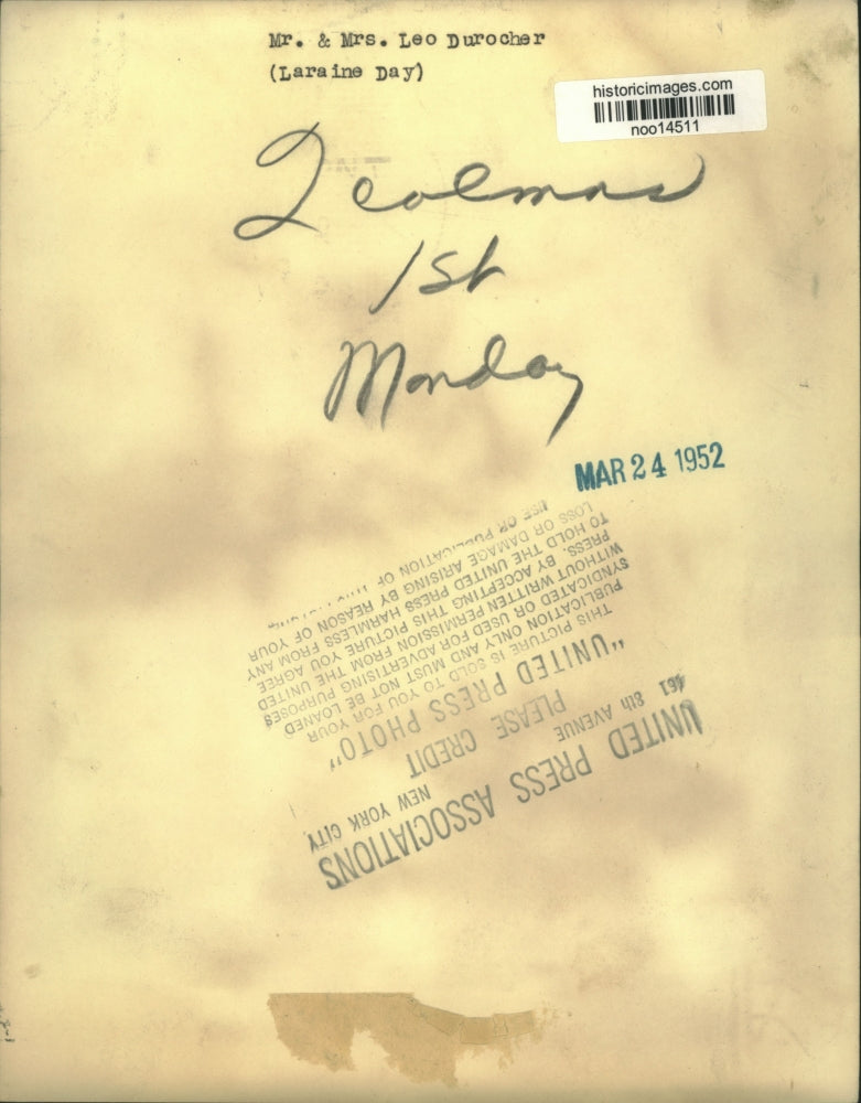 1952 Press Photo Baseballer Leo Durocher With His Actress Wife Larraine Day