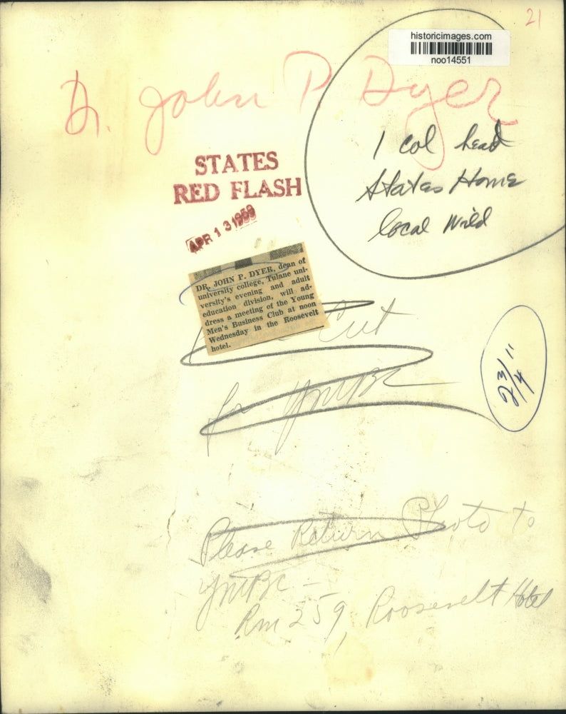 1959 Press Photo Dr. John Dyer, Dean of University College, Tulane University