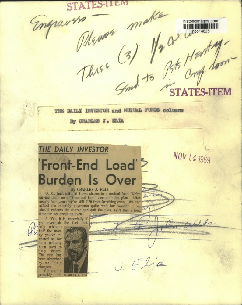 1969 Press Photo Charles Elia, columnist at The Daily Investor and Mutual Funds