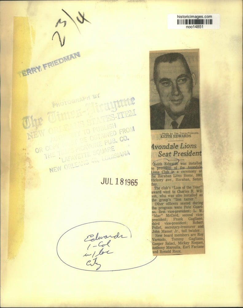 1965 Press Photo Organization - Keith Edwards, President of Avondale Lions Club