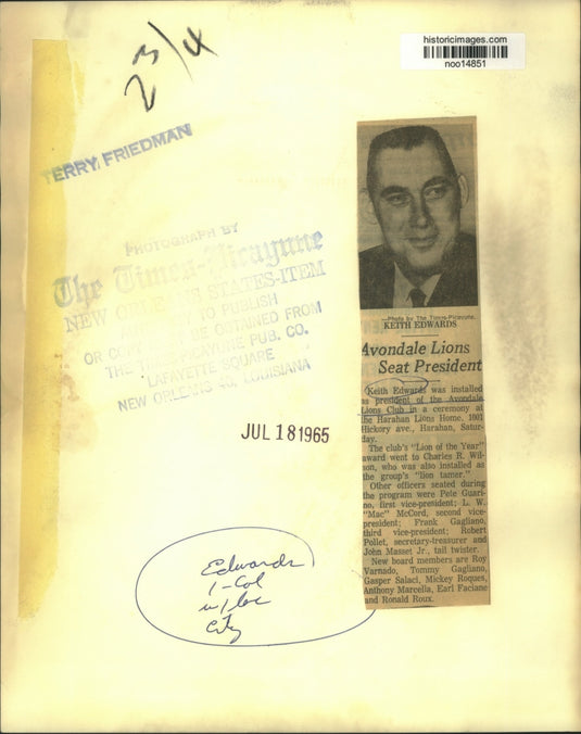 1965 Press Photo Organization - Keith Edwards, President of Avondale Lions Club