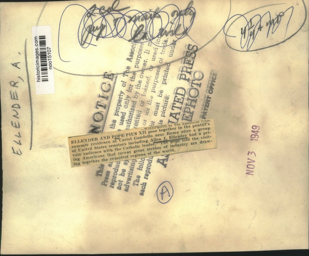 1949 Press Photo Senator Ellender, other visiting Americans with Pope Pius XII