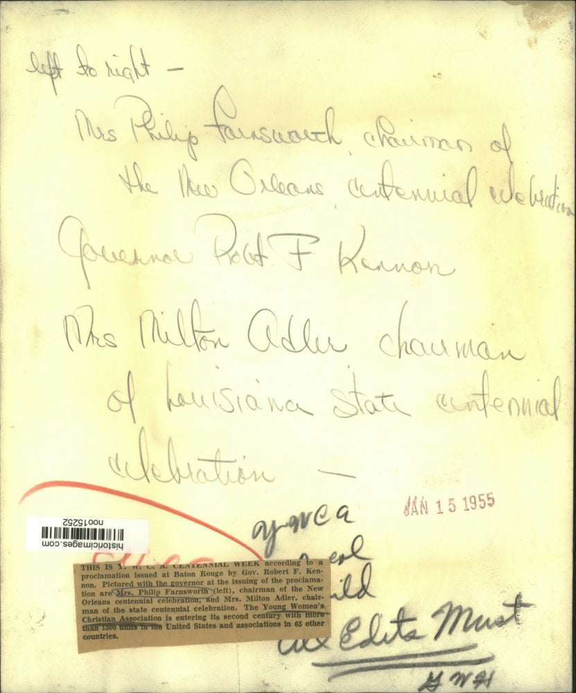 1955 Press Photo Young Women's Christian Association Chairs, Governor Kennon