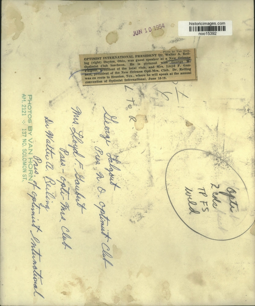 1954 Press Photo George Falgout & others at New Orleans Optimist Club luncheon.