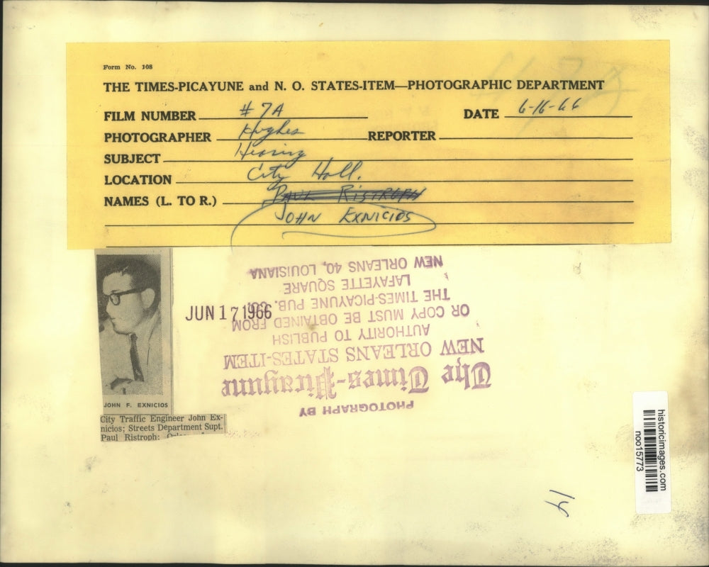 1966 Press Photo City Traffic Engineer John Exnicios, New Orleans City Hall