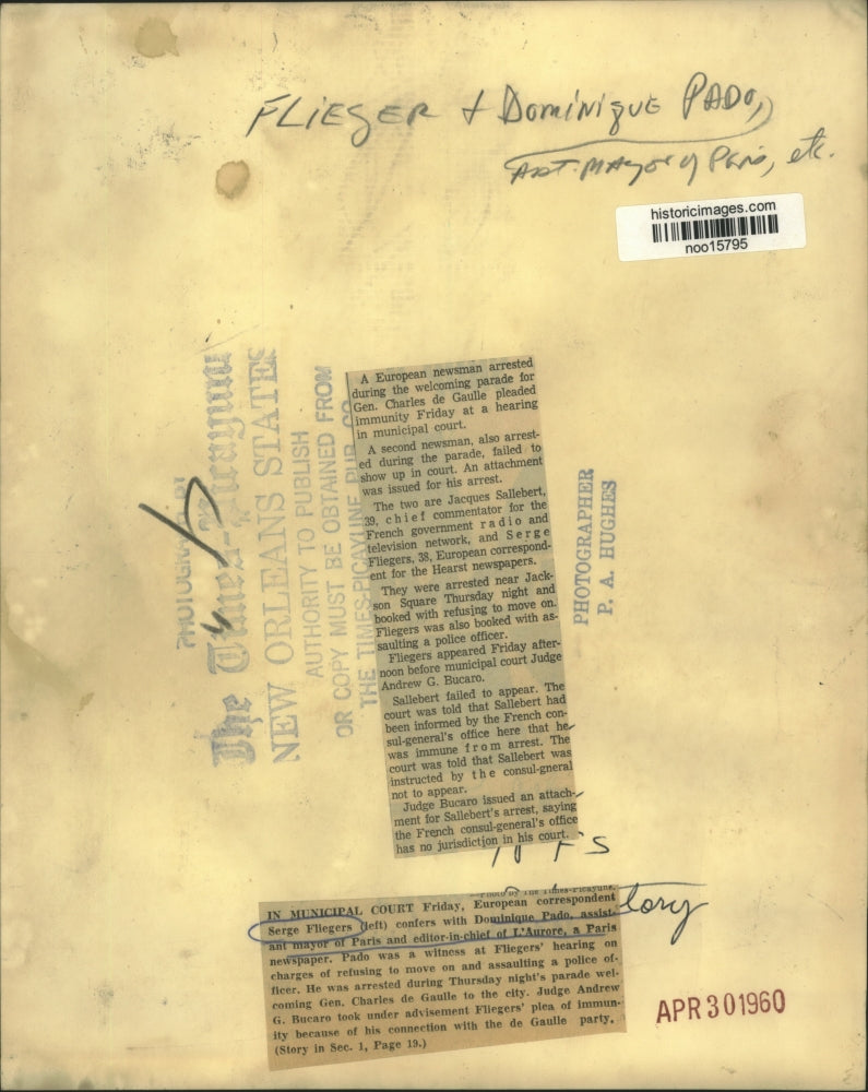 1960 Press Photo Serge Fliegers, European newsman & Dominique Pado at hearing.