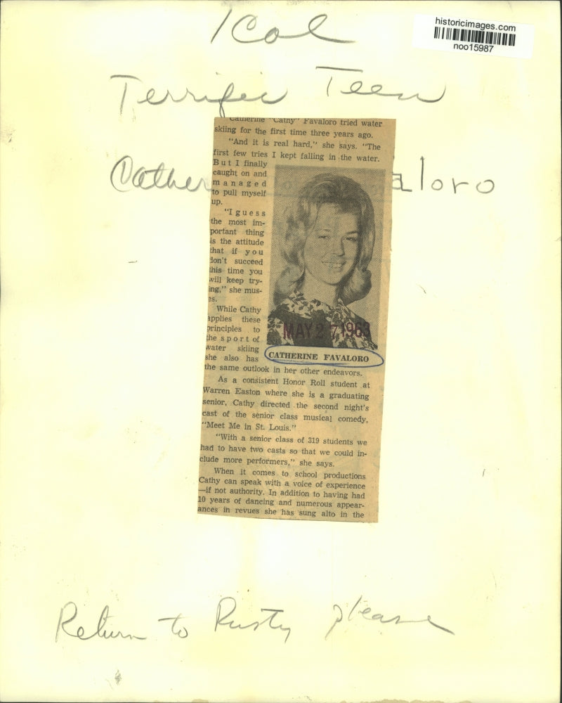 1963 Press Photo Warren Easton High School Senior Catherine Favaloro - noo15987