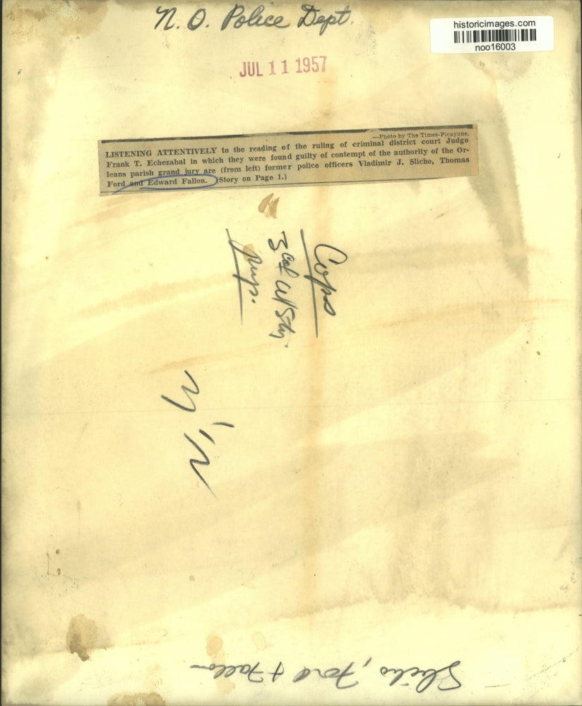 1957 Press Photo Former police officers ruled guilty by Judge Frank T. Echezabal