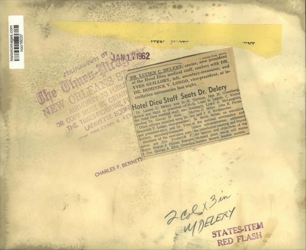 1962 Press Photo Hotel Dieu Medical Staff President Installed, New Orleans