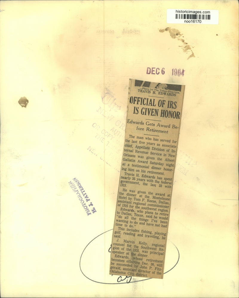 1864 Press Photo Travis Edwards, Internal Revenue Service, New Orleans