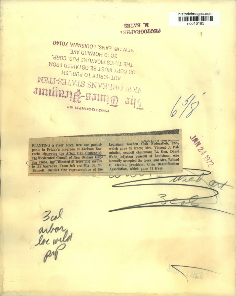 1972 Press Photo River Birch Tree Planted at Jackson Barracks, New Orleans