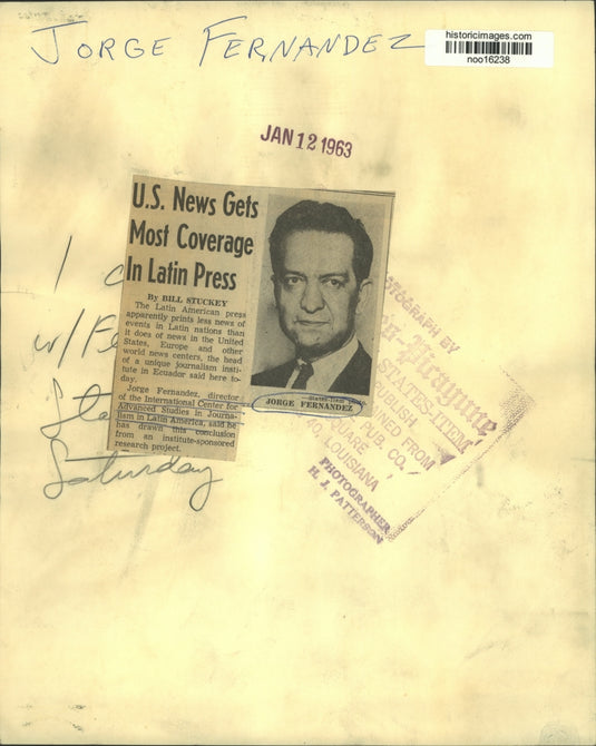 1963 Press Photo Jorge Fernandez, studies the Latin American press - noo16238